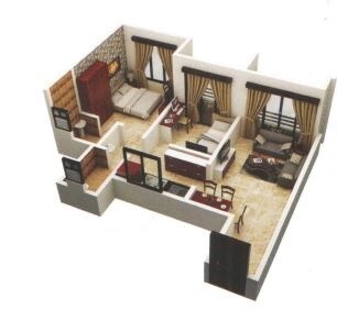 Floor plan of 1 BHK 453 Sq. Ft. Apartment in Viva City A2, Palghar