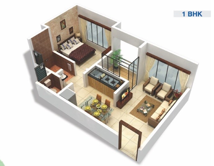 Floor plan of 1 BHK 454 Sq. Ft. Apartment in Viva City, Palghar