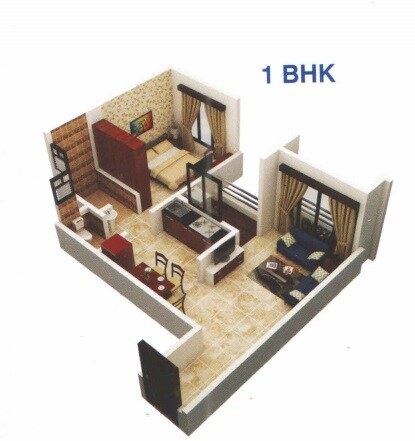 Floor plan of 1 BHK 334 Sq. Ft. Apartment in Viva City, Palghar