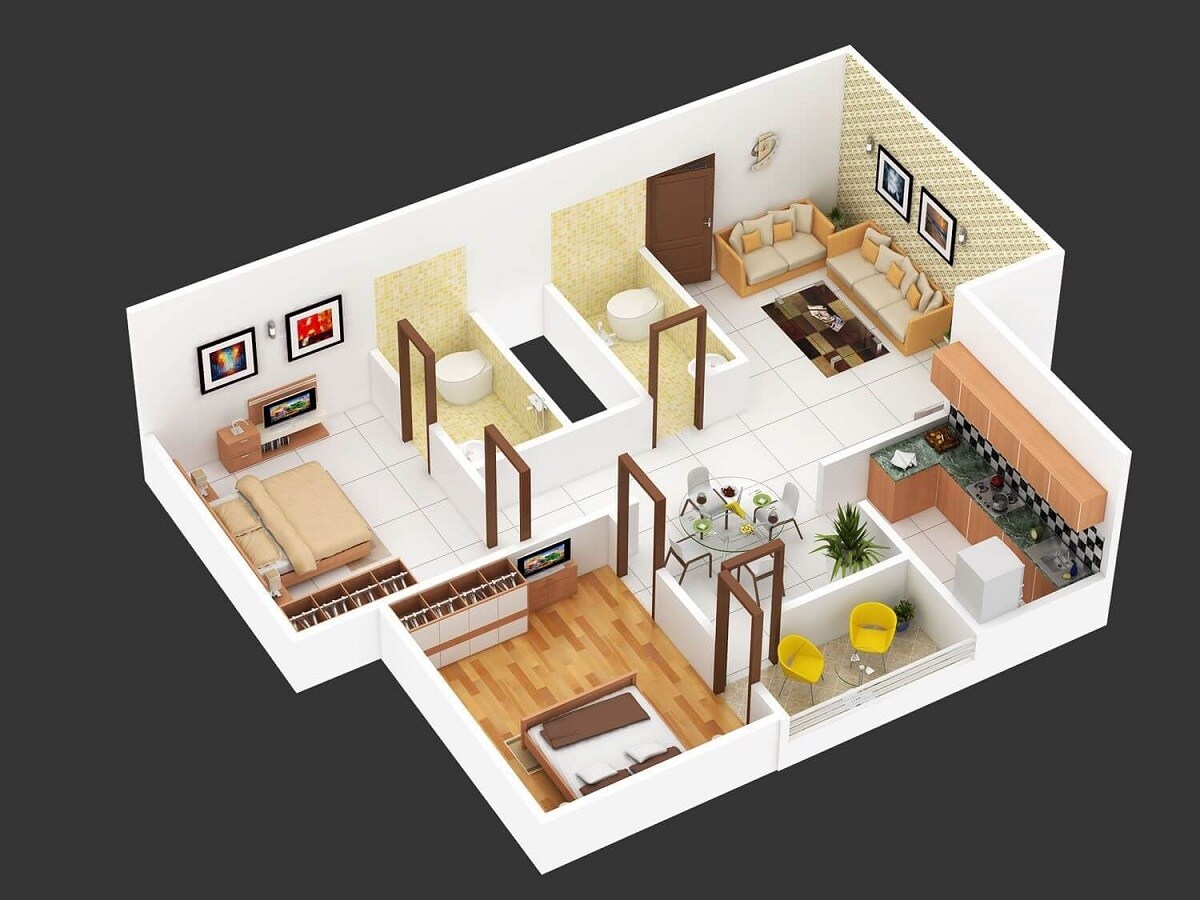 Floor plan of 2 BHK 595 Sq. Ft. Apartment in Viva City, Palghar