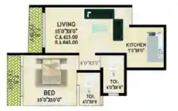 Floor plan of 1 BHK 393 Sq. Ft. Apartment in Viva Ganga CHS, Palghar