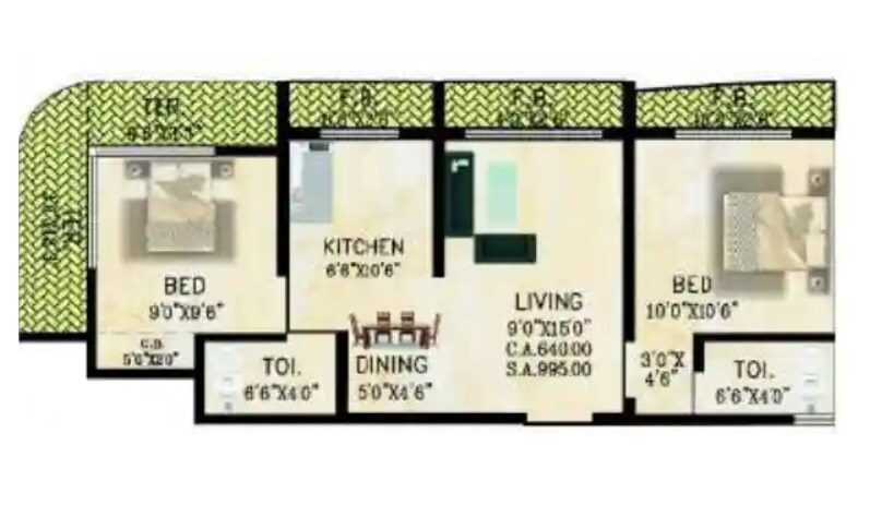 Floor plan of 2 BHK 475 Sq. Ft. Apartment in Viva Ganga CHS, Palghar