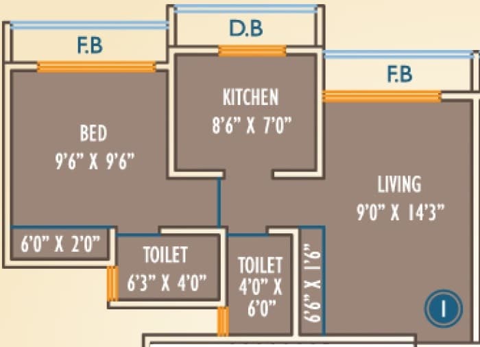Floor plan of 1 BHK 415 Sq. Ft. Apartment in Viva Kingston Crown, Palghar