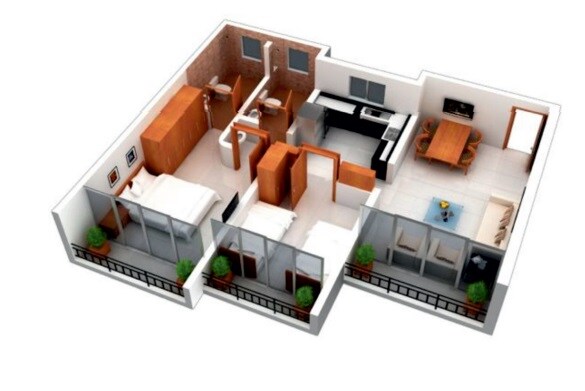 Floor plan of 1 BHK 425 Sq. Ft. Apartment in Viva Vedanta, Palghar