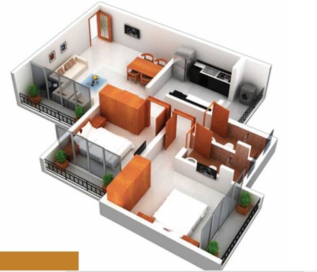 Floor plan of 2 BHK 566 Sq. Ft. Apartment in Viva Vedanta, Palghar