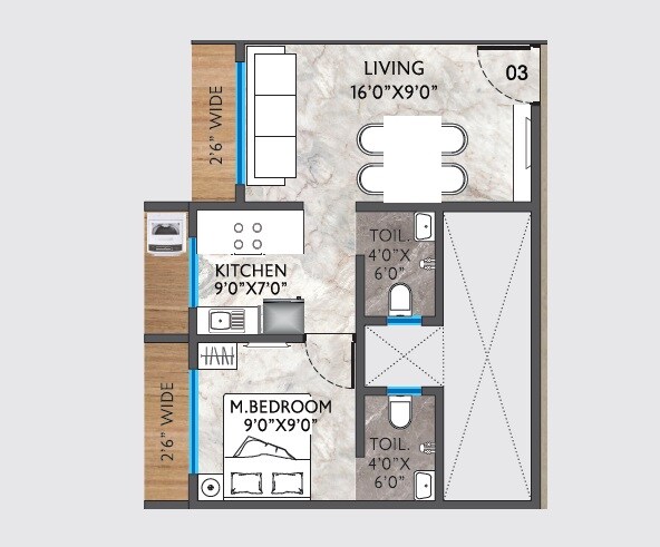 Floor plan of 1 BHK 413 Sq. Ft. Apartment in VM Haridham, Palghar