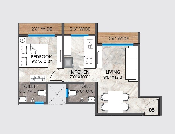 Floor plan of 1 BHK 433 Sq. Ft. Apartment in VM Haridham, Palghar