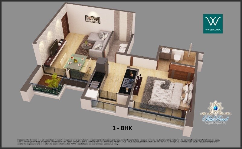 Floor plan of 1 BHK 401 Sq. Ft. Apartment in Wadhwana Blu Pearl, Palghar
