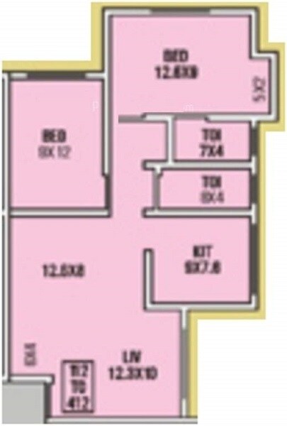 Floor plan of 2 BHK 1100 Sq. Ft. Apartment in Wadhwana Housing Tirupati Grande, Palghar
