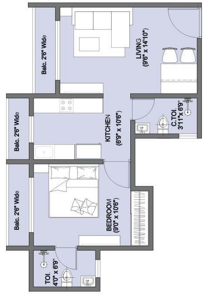 Floor plan of 1 BHK 449 Sq. Ft. Apartment in Wonder Park, Palghar