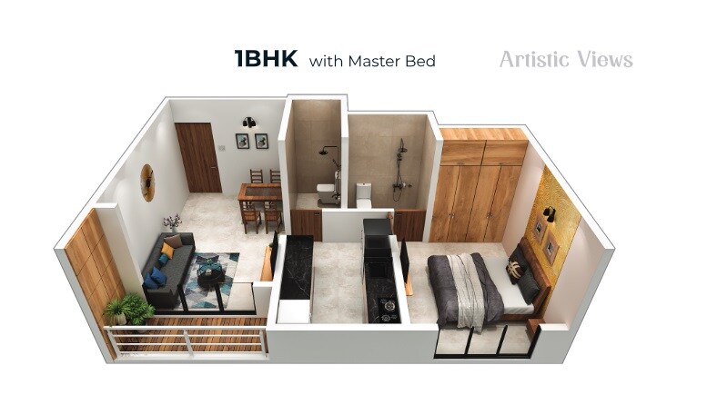 Floor plan of 1 BHK 424 Sq. Ft. Apartment in Yashobhumi Yesha Arcadia, Palghar