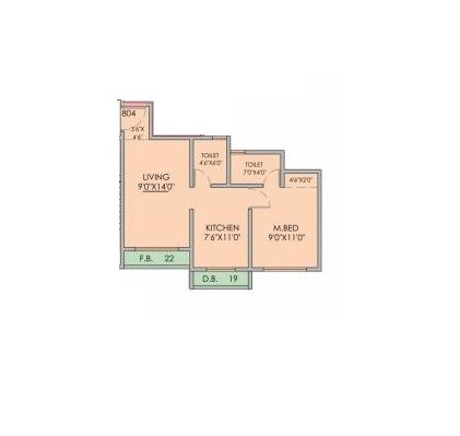 Floor plan of 1 BHK 365 Sq. Ft. Apartment in Yashwant Avenue, Palghar