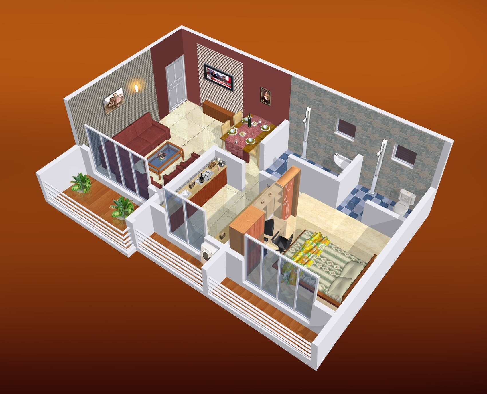 Floor plan of 1 BHK 415 Sq. Ft. Apartment in Zar Complex, Palghar