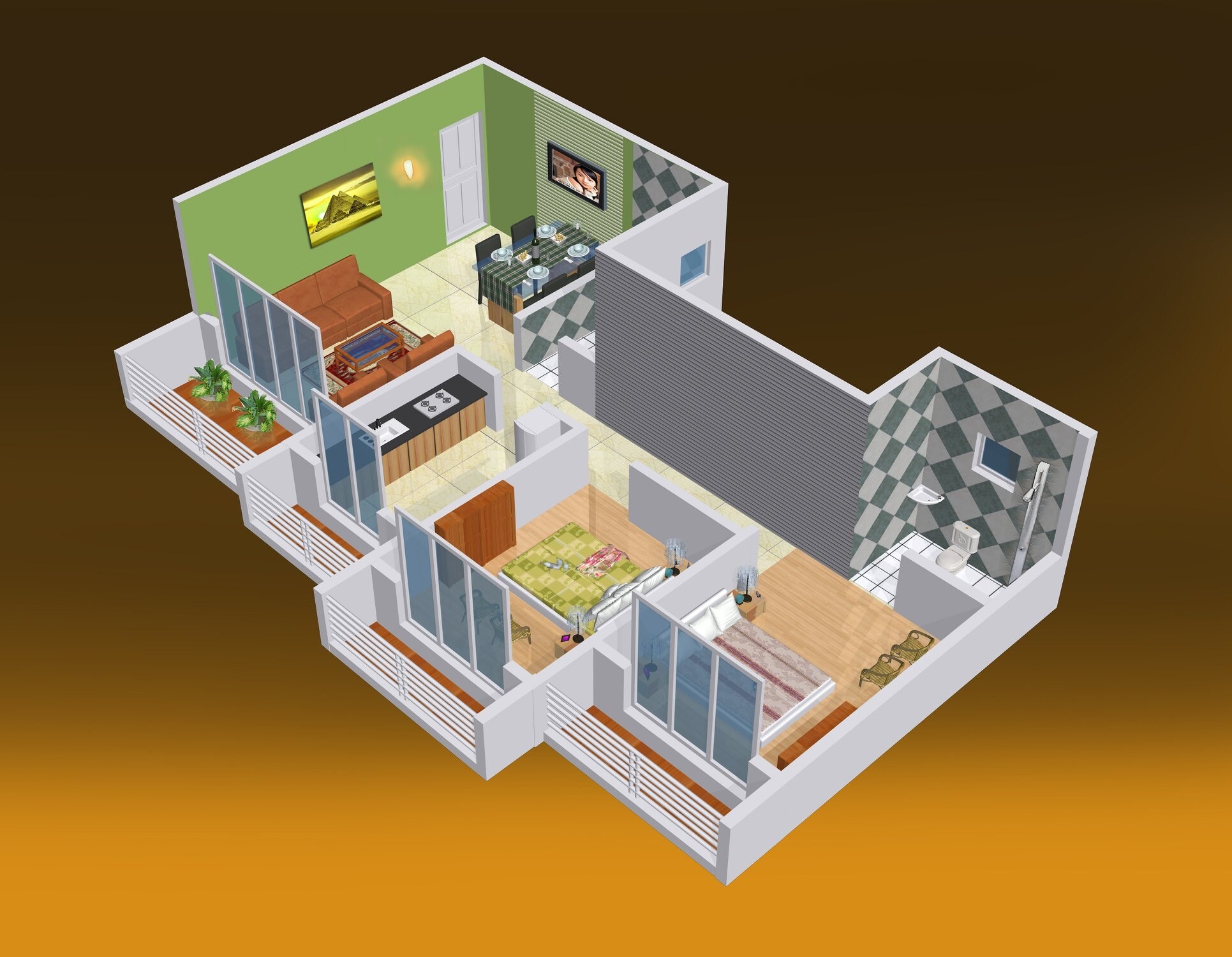 Floor plan of 2 BHK 470 Sq. Ft. Apartment in Zar Complex, Palghar