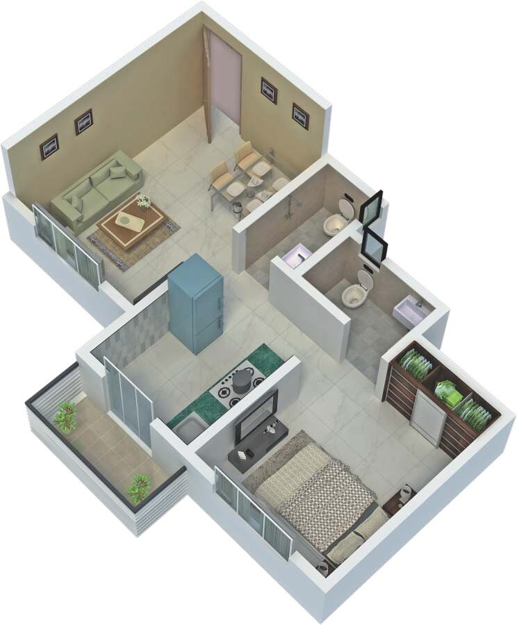 Floor plan of 1 BHK 365 Sq. Ft. Apartment in Zoya Royal Residency, Palghar