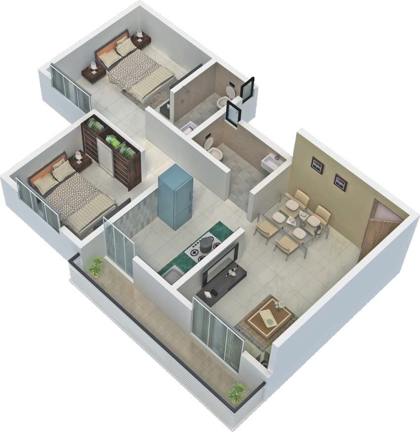 Floor plan of 2 BHK 547 Sq. Ft. Apartment in Zoya Royal Residency, Palghar