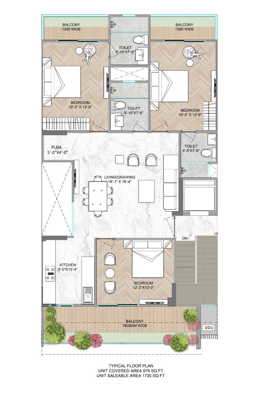 3 BHK 1735 Sq. Ft. Apartment
