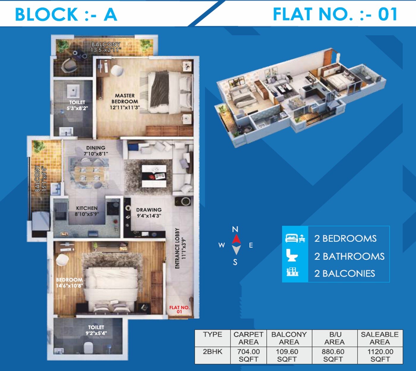 2 BHK 1120 Sq. Ft. Apartment
