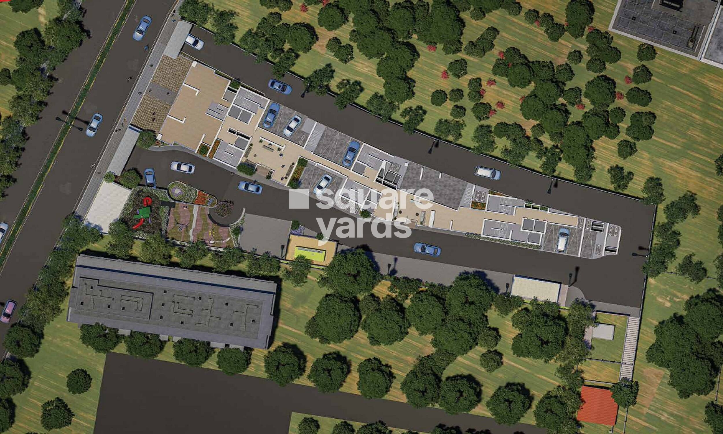 Amanora-City-Rise_an aerial view of a city with a large building