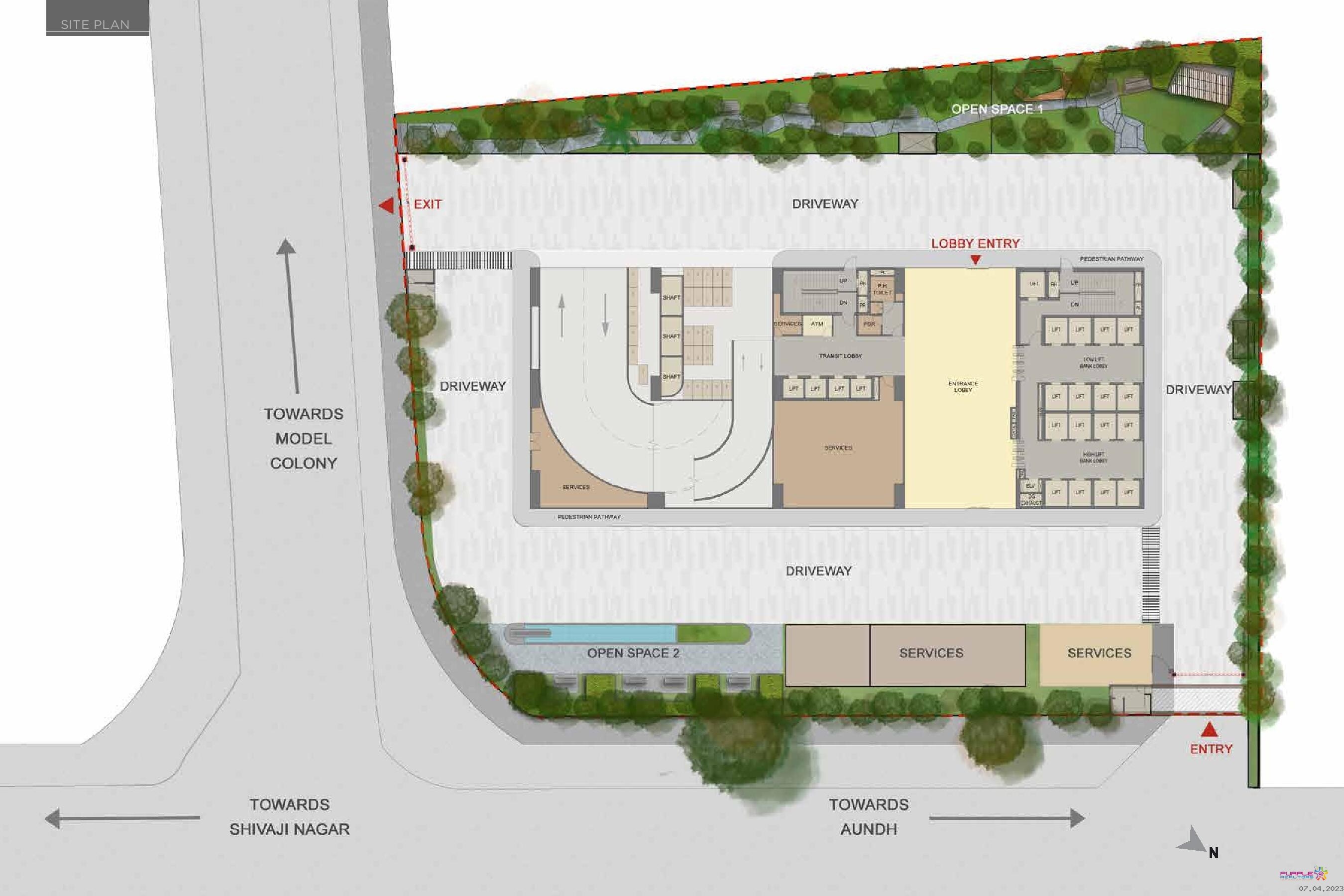 Amar-Summit_an aerial view of a building with a clock on it