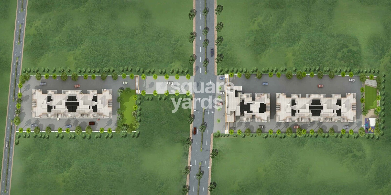 Balaji-Vishnu-Greens_an aerial view of a street with a train on it