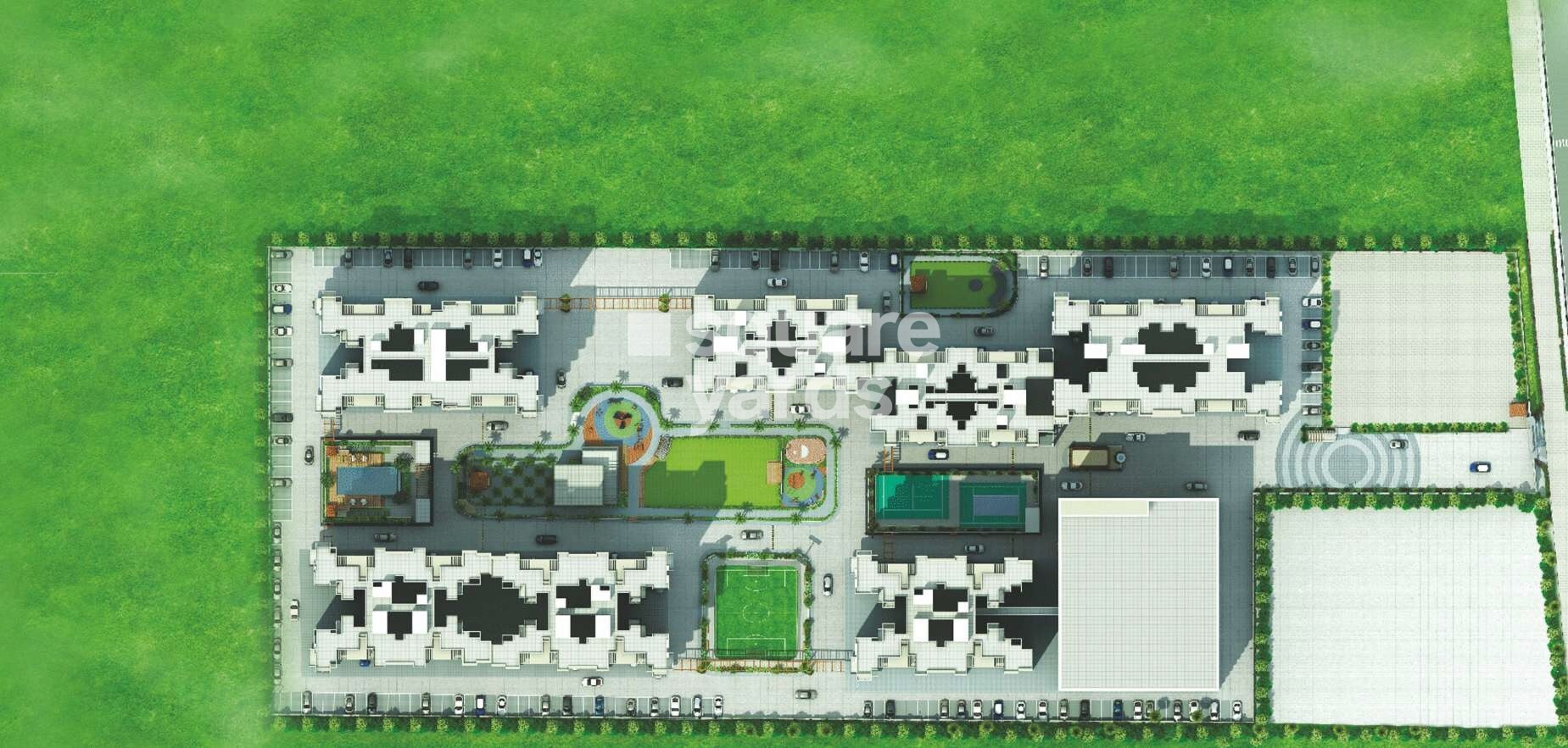 Kamalraj-Datta-Vihar_a grassy area with several different types of buildings