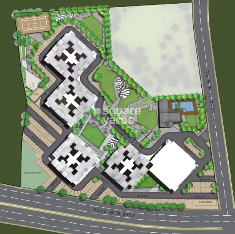 Kohinoor-Tinsel-Town_an aerial view of a street scene with a street sign