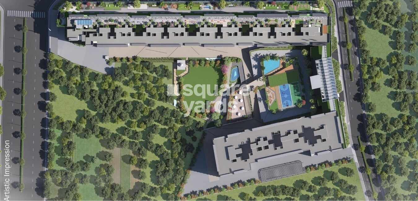 Majestique-Evolvus_an aerial view of a street with a train on it