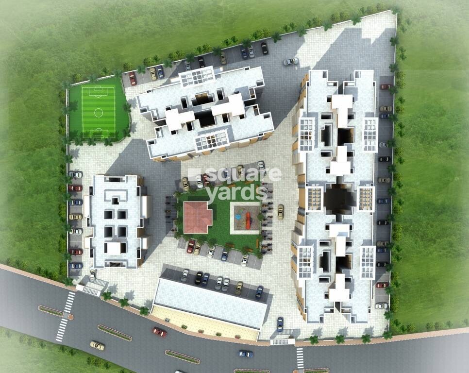 Maruti-Ravikiran-Annexe_an aerial view of a city with a large building