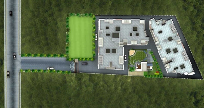 Neeti-Privilege_an aerial view of a field with a large building