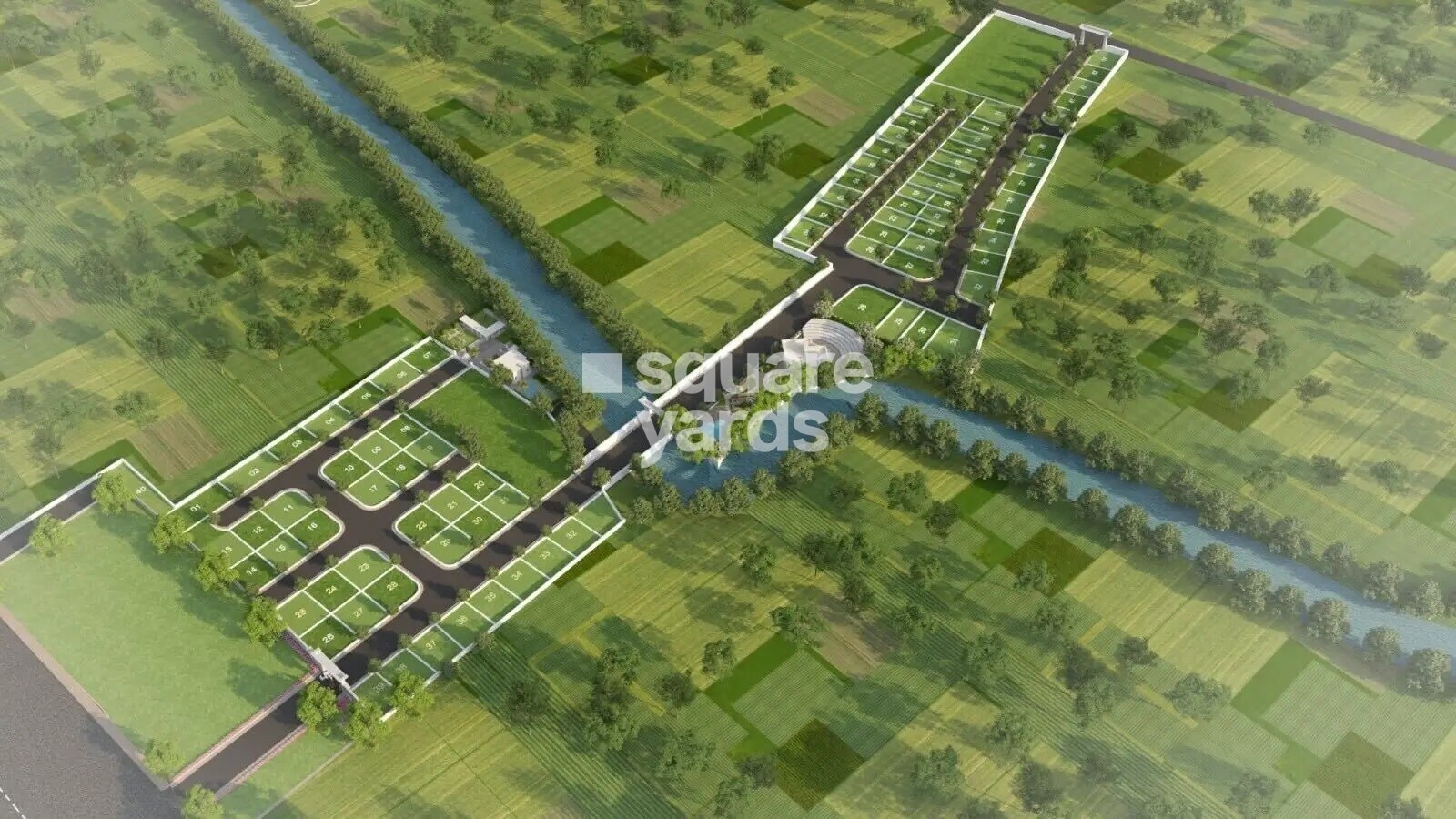 Oneness-Presidential-Park_an aerial view of a green field with a plane flying overhead