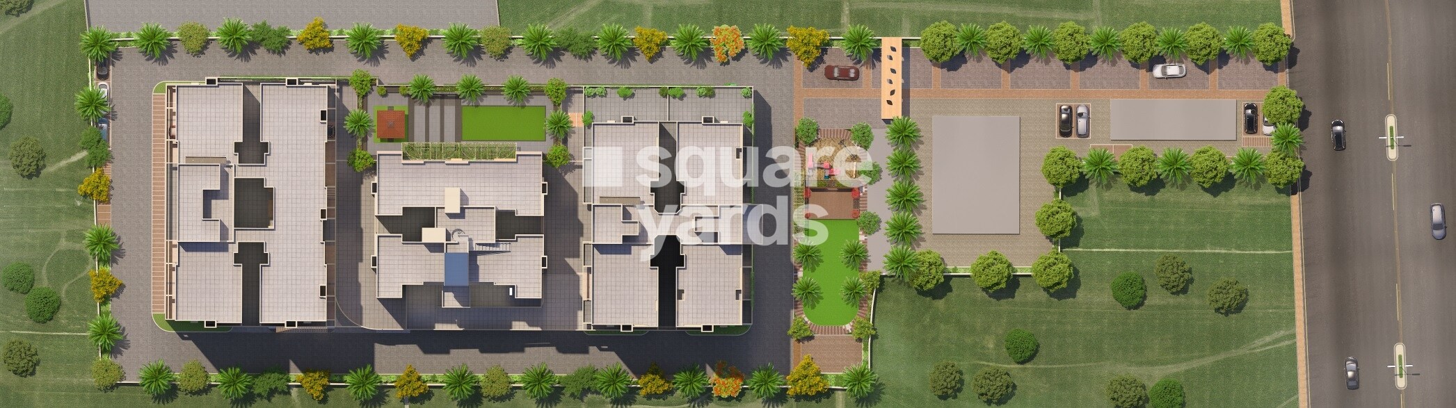 Pinnac-River-Dale-Residency_an aerial view of a field with a large building