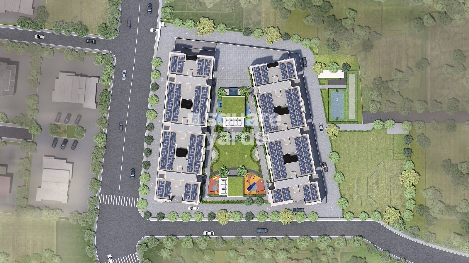 Prasun-Sarvam_an aerial view of a large building with a sky background