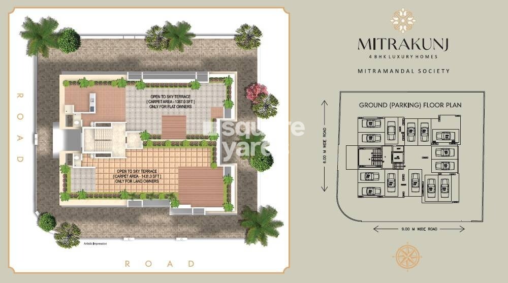 Sancheti-Mitrakunj_a painting of a building with flowers in it