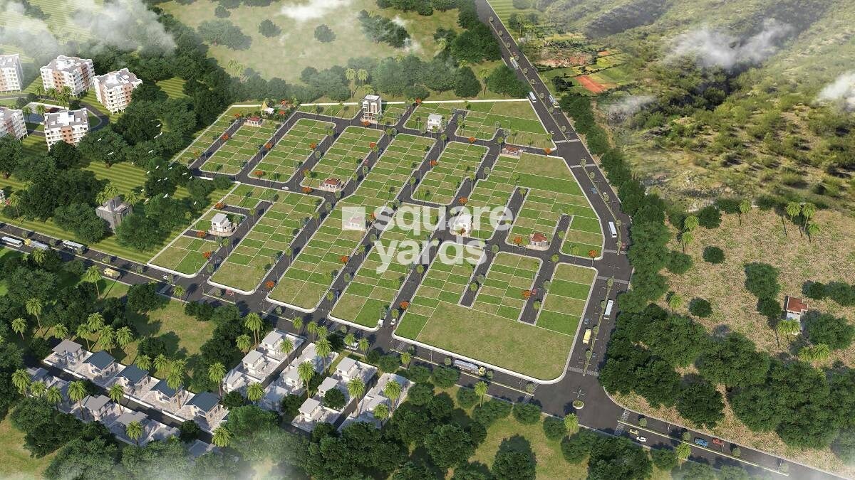 Skyways-Vrundavan_an aerial view of a city with a large building
