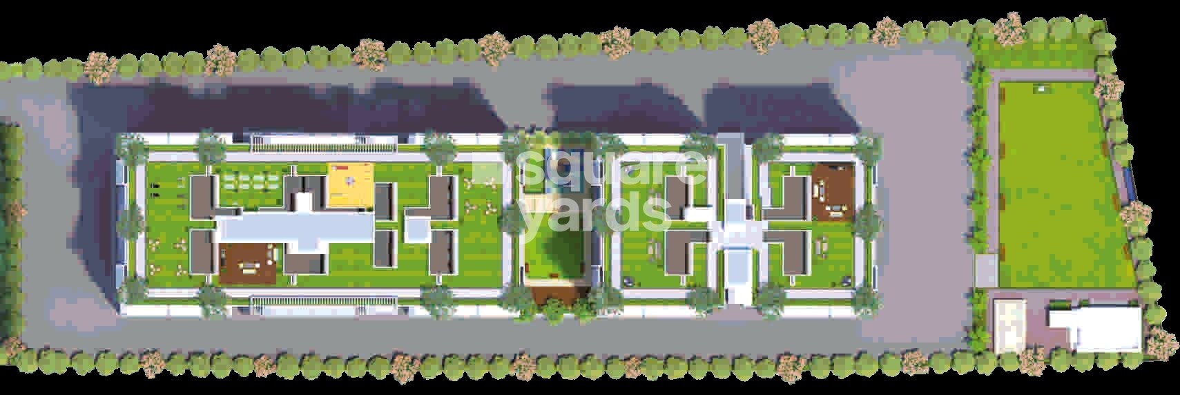 Suryakant-Sarvatra-CHS_a painting of a house with a bunch of plants on it