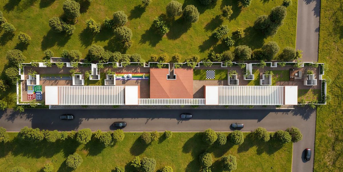 Swami-Samarth-Bramhand-One_an aerial view of a large building with a grassy area