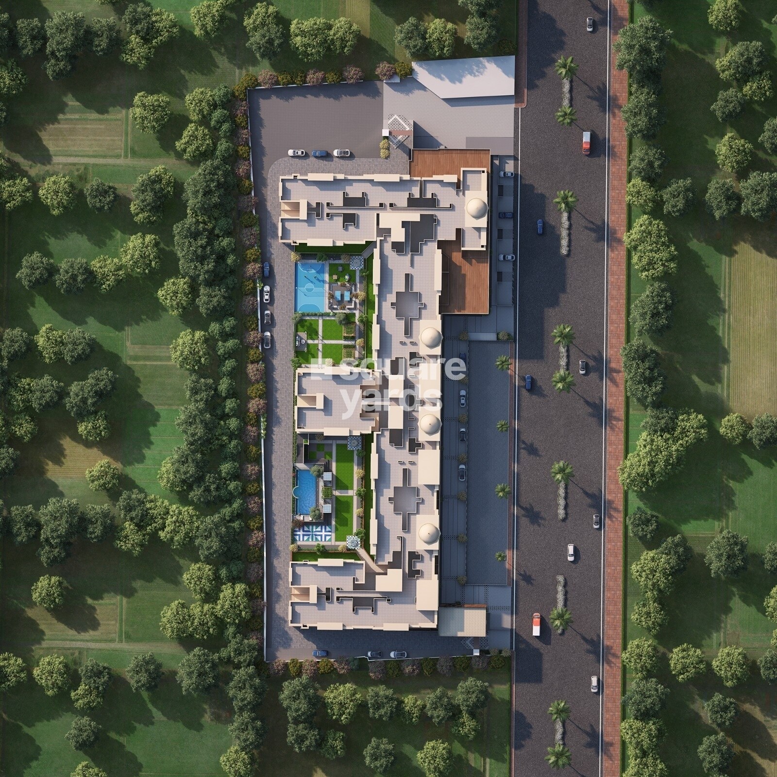 Universal-Apna-Market_an aerial view of a city with a large building