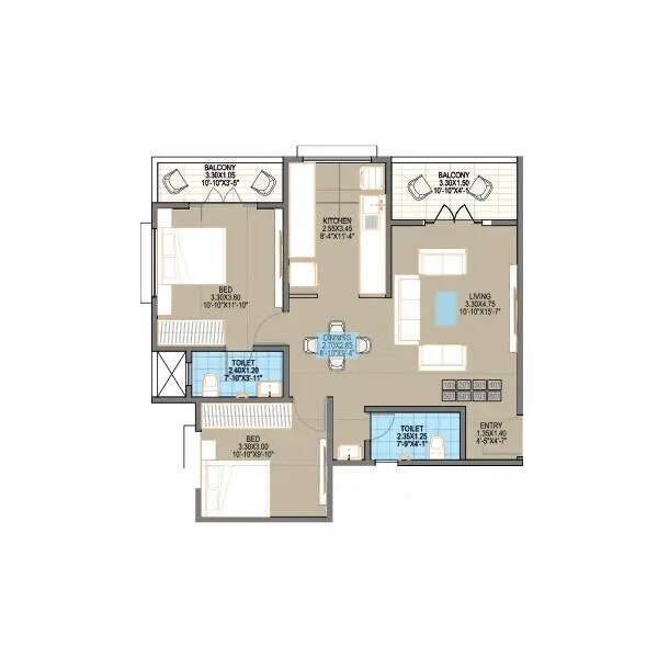 Floor plan of 2 BHK 794 Sq. Ft. Apartment in MGP Siddhiksha, Pune