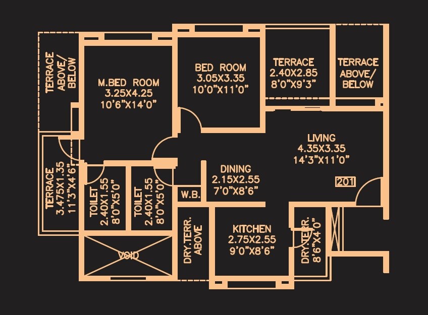 Floor plan of 2 BHK 632 Sq. Ft. Apartment in 108 Balaji Crystal, Pune