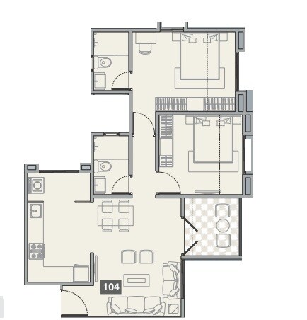 Floor plan of 2 BHK 548 Sq. Ft. Apartment in 173 West Oaks, Pune