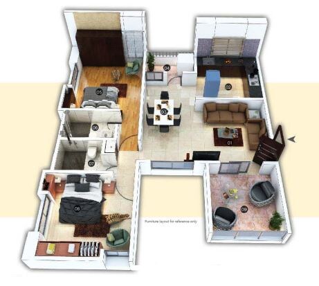 Floor plan of 2 BHK 804 Sq. Ft. Apartment in 33 Keshavkunj, Pune