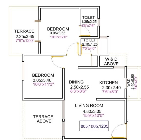 Floor plan of 2 BHK 518 Sq. Ft. Apartment in 33 Milestone, Pune