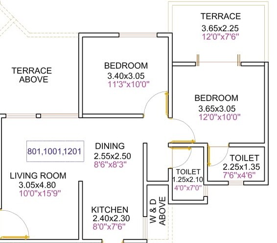 Floor plan of 2 BHK 677 Sq. Ft. Apartment in 33 Milestone, Pune