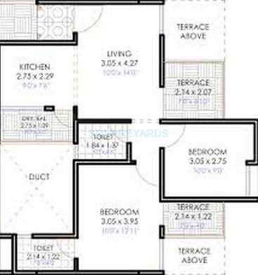 Floor plan of 2 BHK 480 Sq. Ft. Apartment in Majestique 38 Park Majestique, Pune
