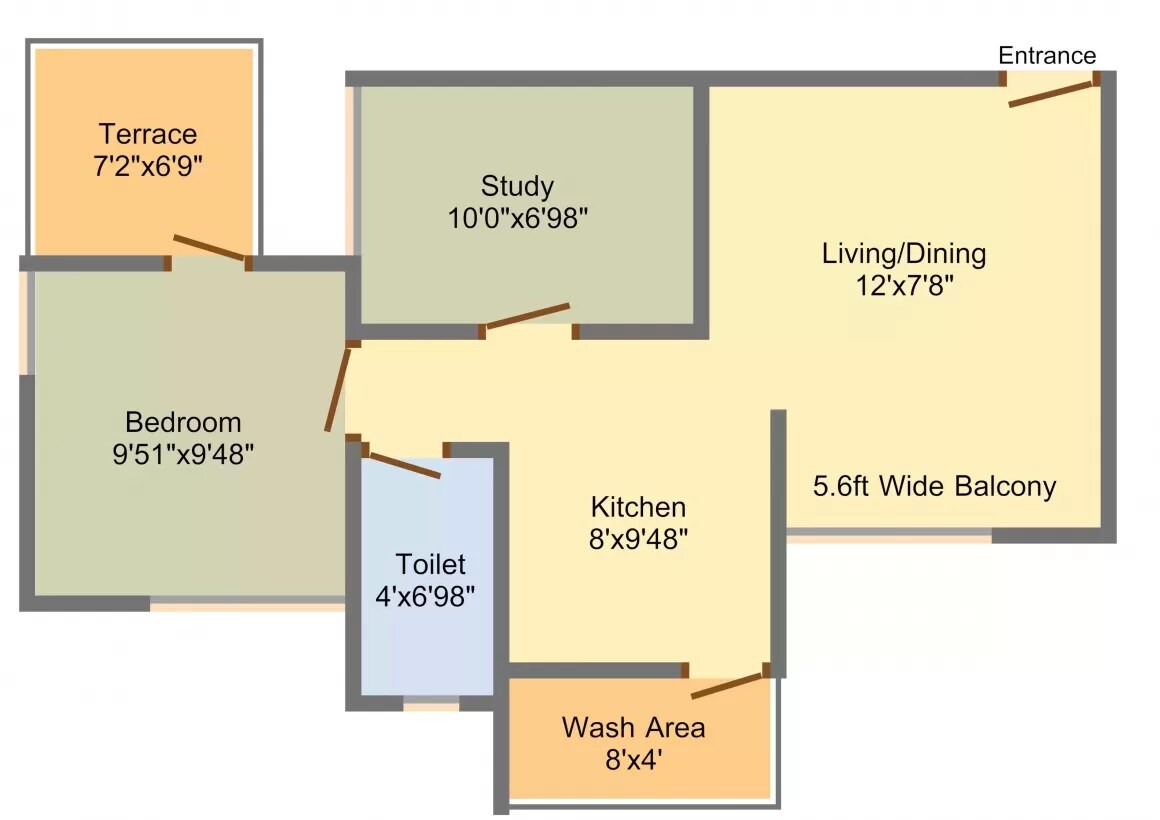 Floor plan of 1 BHK 523 Sq. Ft. Apartment in 3S Shaurya Residence, Pune