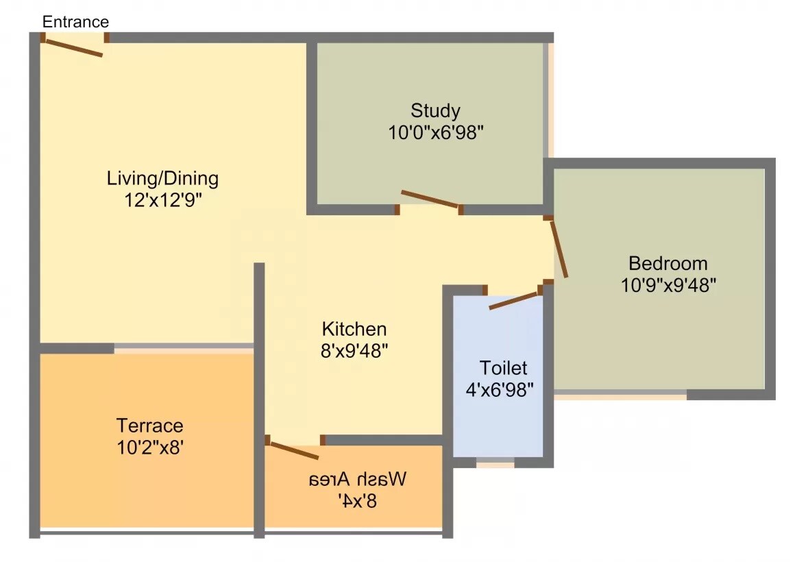 Floor plan of 1 BHK 566 Sq. Ft. Apartment in 3S Shaurya Residence, Pune