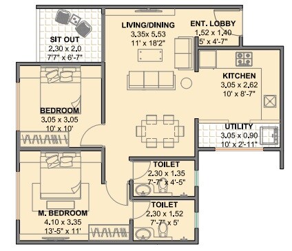 2 BHK 744 Sq. Ft. Apartment