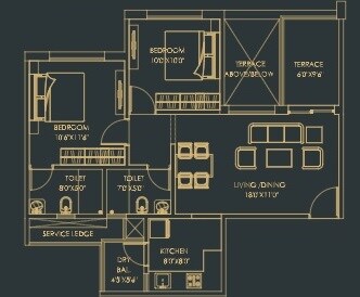 Floor plan of 2 BHK 538 Sq. Ft. Apartment in 5 Star Royal Grande, Pune