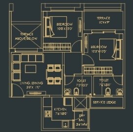 Floor plan of 2 BHK 616 Sq. Ft. Apartment in 5 Star Royal Grande, Pune